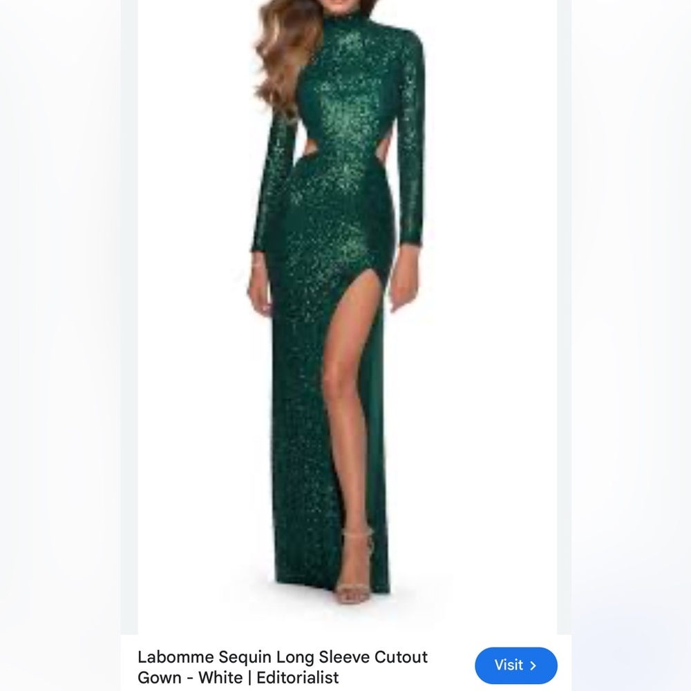 Labomme Emerald Green Sequin Long Sleeve Maxi Gown